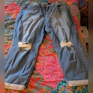 Torrid Distressed Blue Denim Jeans boyfriend fit 22r